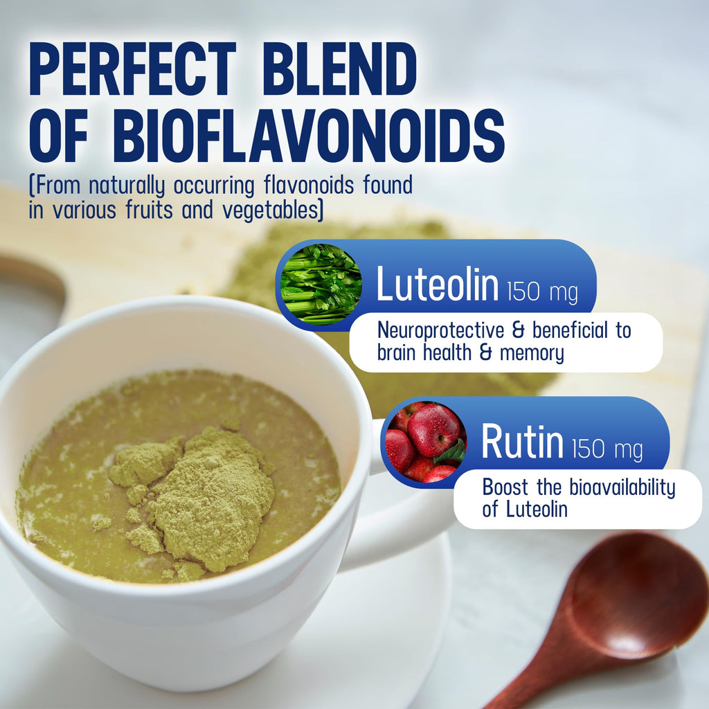 Lutimax Pediatric Powder Brain Supplement with Luteolin & Rutin for Kids - Memory, Focus, Muscle & Immune Support Brain Supplements - Nootropic Antioxidants - 200 Servings