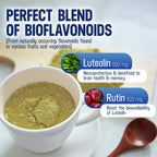Lutimax Pediatric Powder Brain Supplement with Luteolin & Rutin for Kids - Memory, Focus, Muscle & Immune Support Brain Supplements - Nootropic Antioxidants - 200 Servings