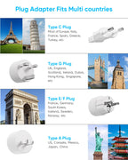 Kakyanill European Travel Plug Adapter, EU/UK/US Travel Plug Adapter Power Strip, 6 AC Outlets, 4 USB Ports (2 USB C), 3ft Wrapped Around Extension Cord, Universal Travel Adapter