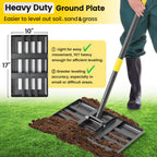 Lawn Leveling Rake, Heavy Duty 17"x10" Curved Ground Plate, 72" Long Handle Lawn Leveler Tool Landscape Rake for Compost Soil Dirt Sand Grass Peat Moss