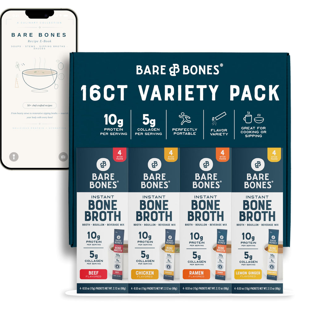 Bare Bones Bone Broth Powder Packets Variety Pack 16 Packets
