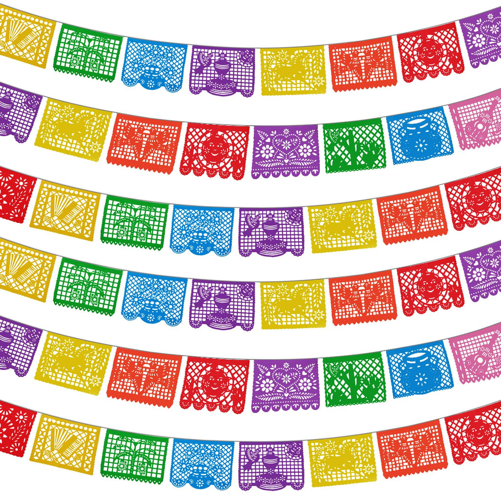 Lctevvn 6 Packs 108 Ft Fiesta Party Decorations Mexican Party Banners Papel Picado Banners Cinco De Mayo Decorations Dia De Los Muertos Decor Mexico Halloween Banner Birthday Party Decorations (6pack Banners) (6 Packs Banner)