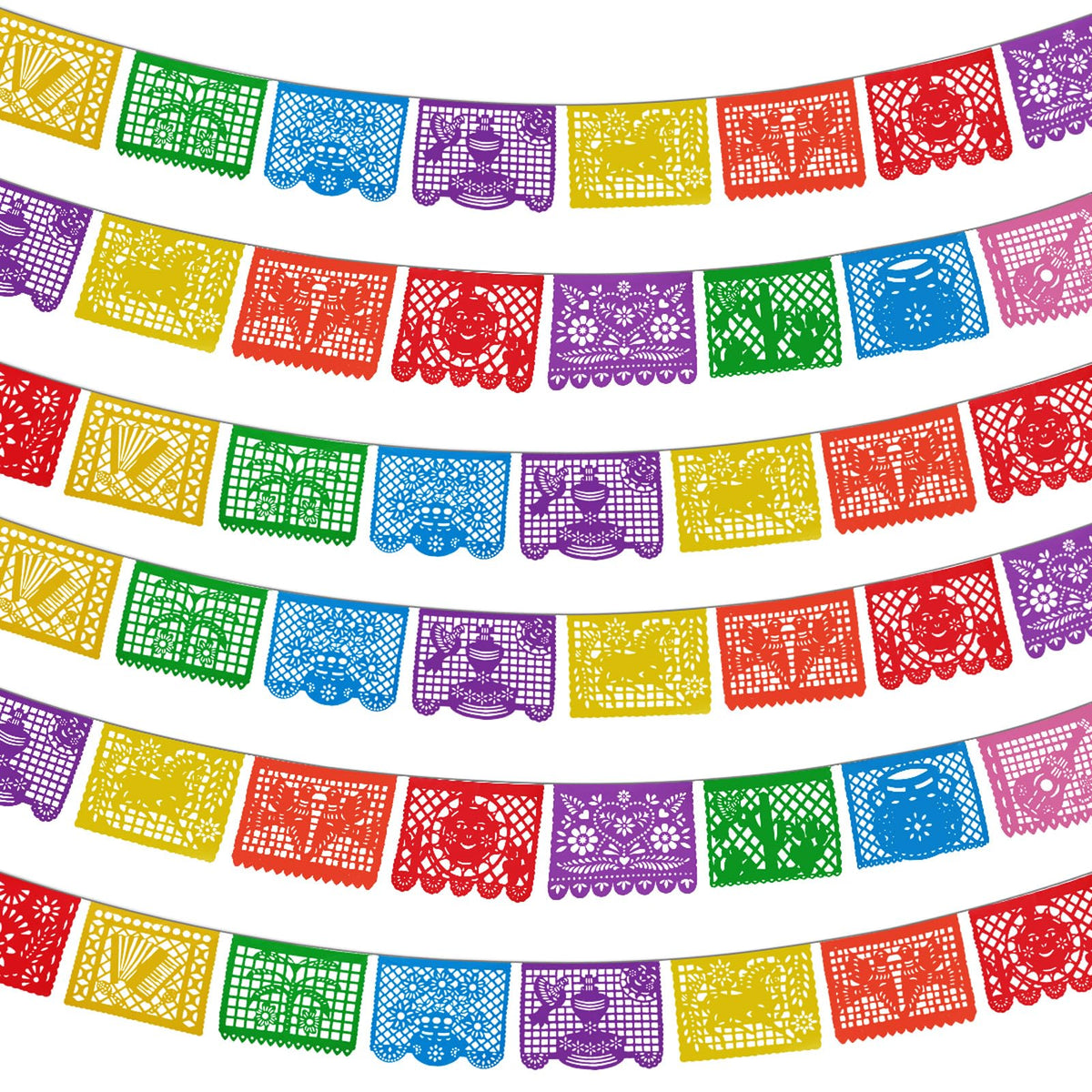 Lctevvn 6 Packs 108 Ft Fiesta Party Decorations Mexican Party Banners Papel Picado Banners Cinco De Mayo Decorations Dia De Los Muertos Decor Mexico Halloween Banner Birthday Party Decorations (6pack Banners) (6 Packs Banner)