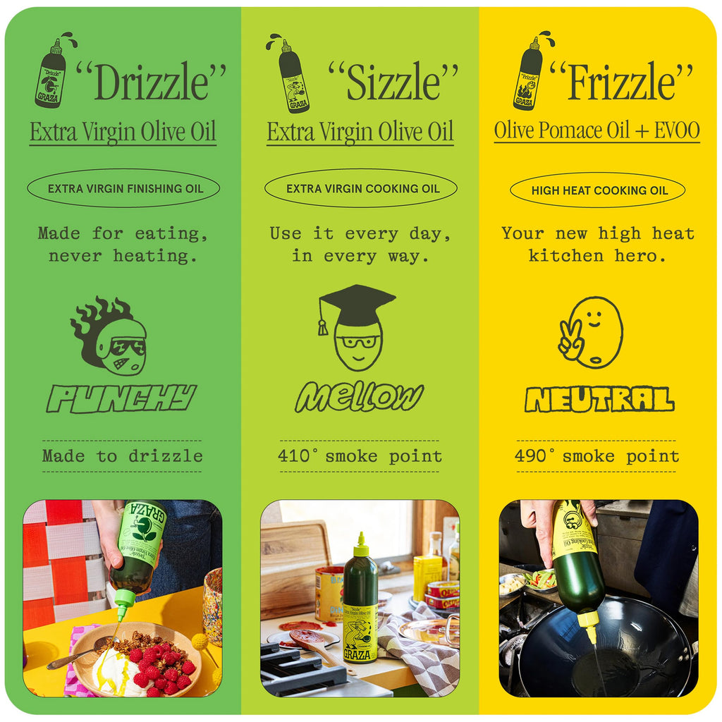Graza Drizzle Extra Virgin Olive Oil, Finishing Oil - High Polyphenol Early Harvest EVOO Finishing Oil in a Squeeze Bottle - Single Origin Olive Oils from Spain - 16.9 Fl Oz (500ml)