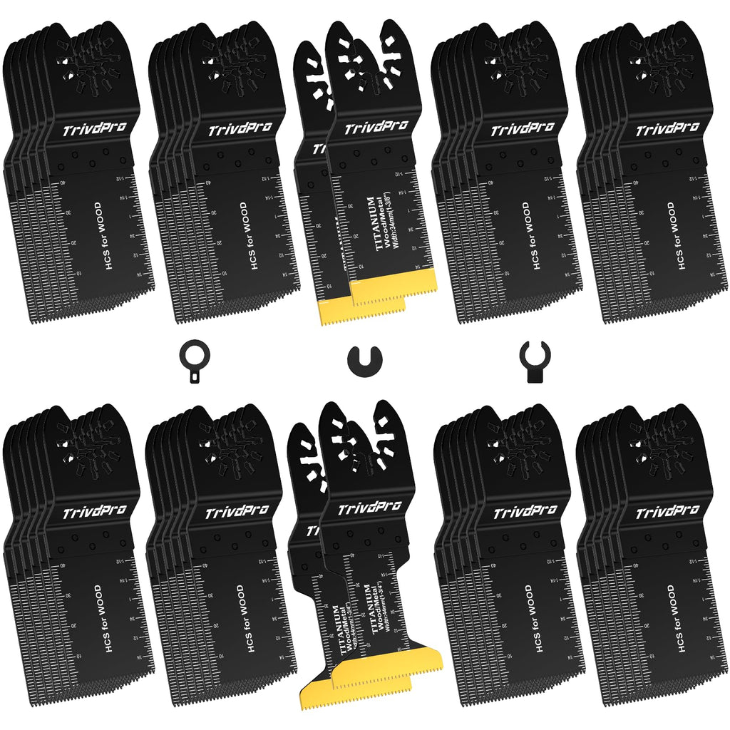 TrivdPro 52PCS Oscillating Saw Blades, Professional Universal Titanium Multitool Blades for Wood Plastics Metal, Quick Release Multi Tool Blades Kits Fit Dewalt Ryobi Milwaukee Rockwell Fein
