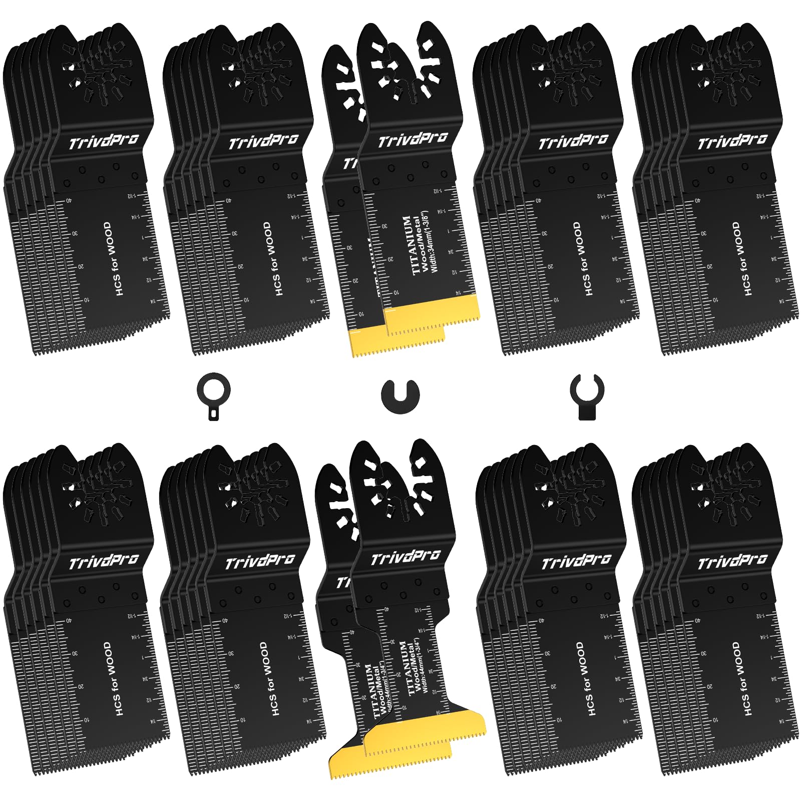 TrivdPro 52PCS Oscillating Saw Blades, Professional Universal Titanium Multitool Blades for Wood Plastics Metal, Quick Release Multi Tool Blades Kits Fit Dewalt Ryobi Milwaukee Rockwell Fein