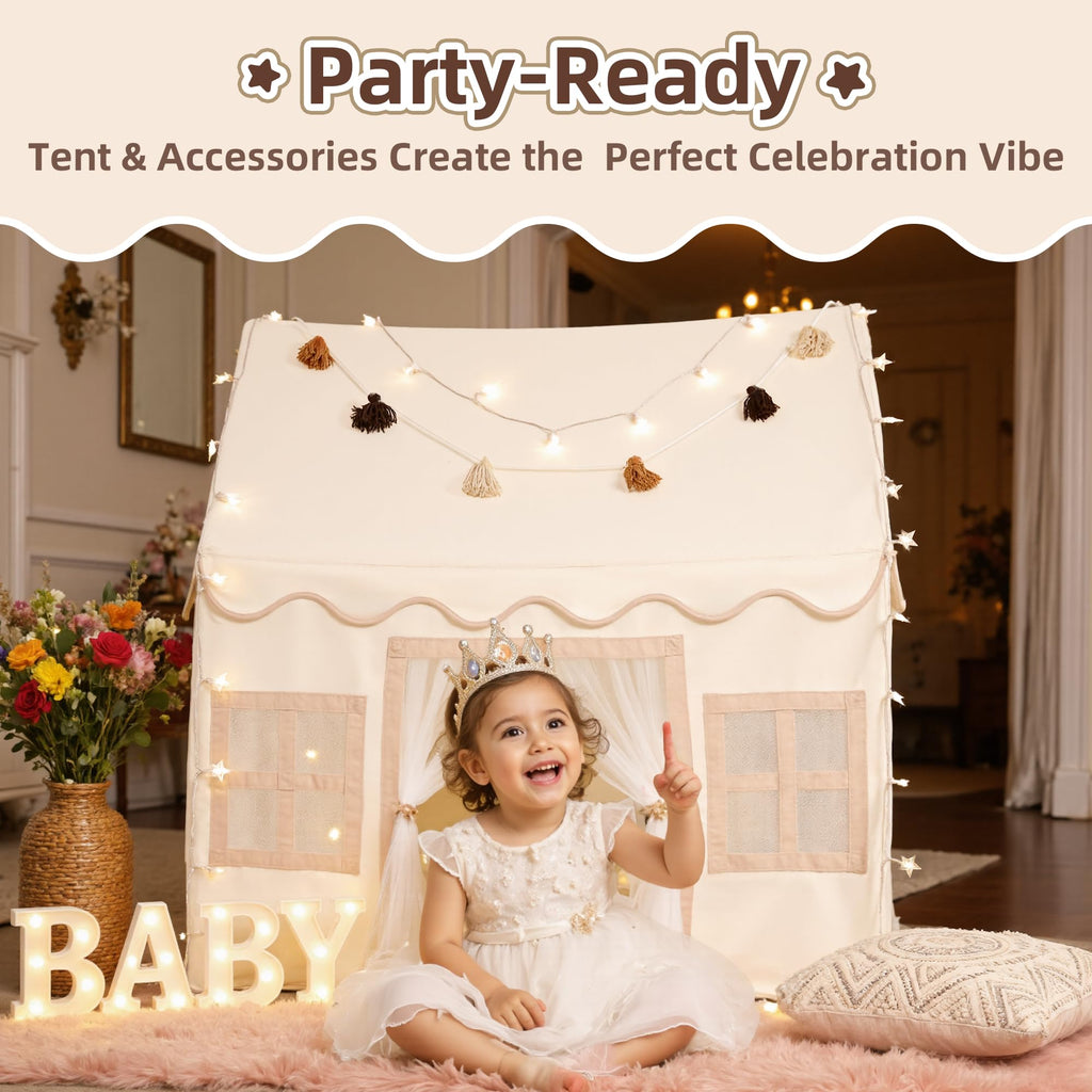 Senodeer Kids Play Tent Indoor: with Mat, Tassel Garland - Girl Tent Indoor Playhouse for Kids Toys for Boy Girl Birthday Gift
