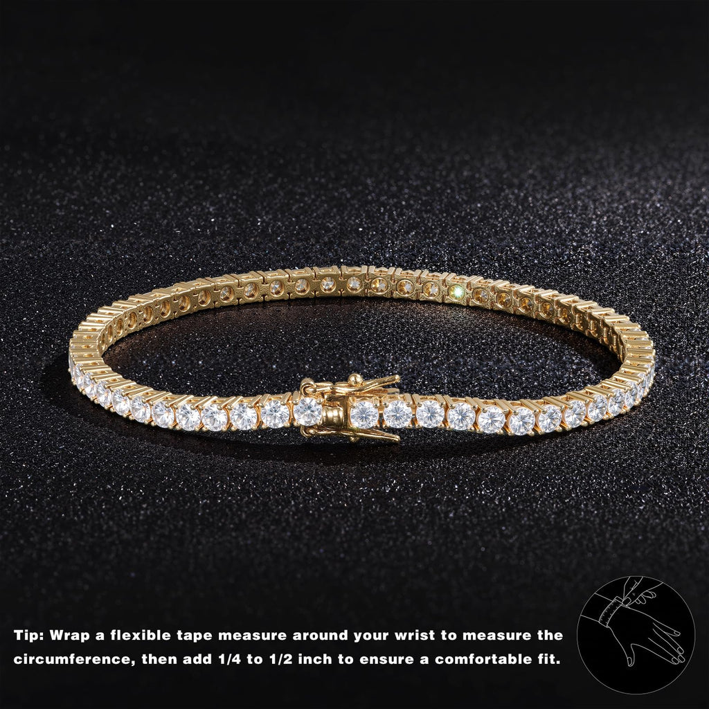 Gemsme 3mm Tennis Bracelet Cubic Zirconia Gold for Women Men 7.5"