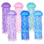 OBXT 10" Mermaid Jellyfish Lanterns – Pink Purple Blue Decorations for Mermaid Birthday Party, Under the Sea Theme, Baby Shower, Ocean & Beach Room Hanging Decor (Set of 6)