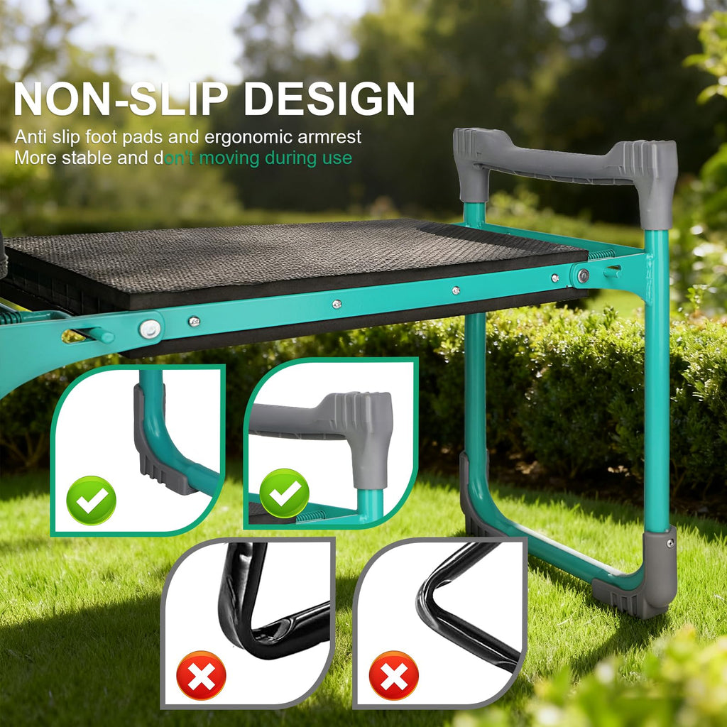 WEILISEN Garden Kneeler and Seat 2-in-1 Foldable Bench, with Storage Bags & Non-Slip Foam Pad