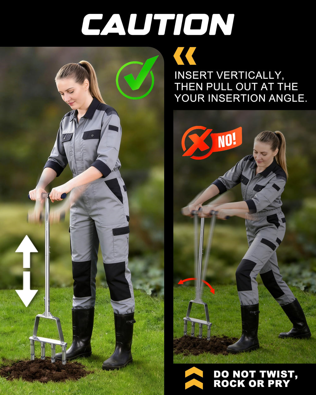 RETRUE Manual Core Aerator Lawn Tool, Stainless Steel, 4 Replaceable Tine