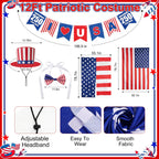 FODAHRWS 5Pcs 4th of July 12 Ft Patriotic Skeleton Clothes Set with Independence Day Hat Cape Shorts Bow Tie Banner Giant Skeleton Outfit for 250th Anniversary Celebration Yard Lawn Garden Decor