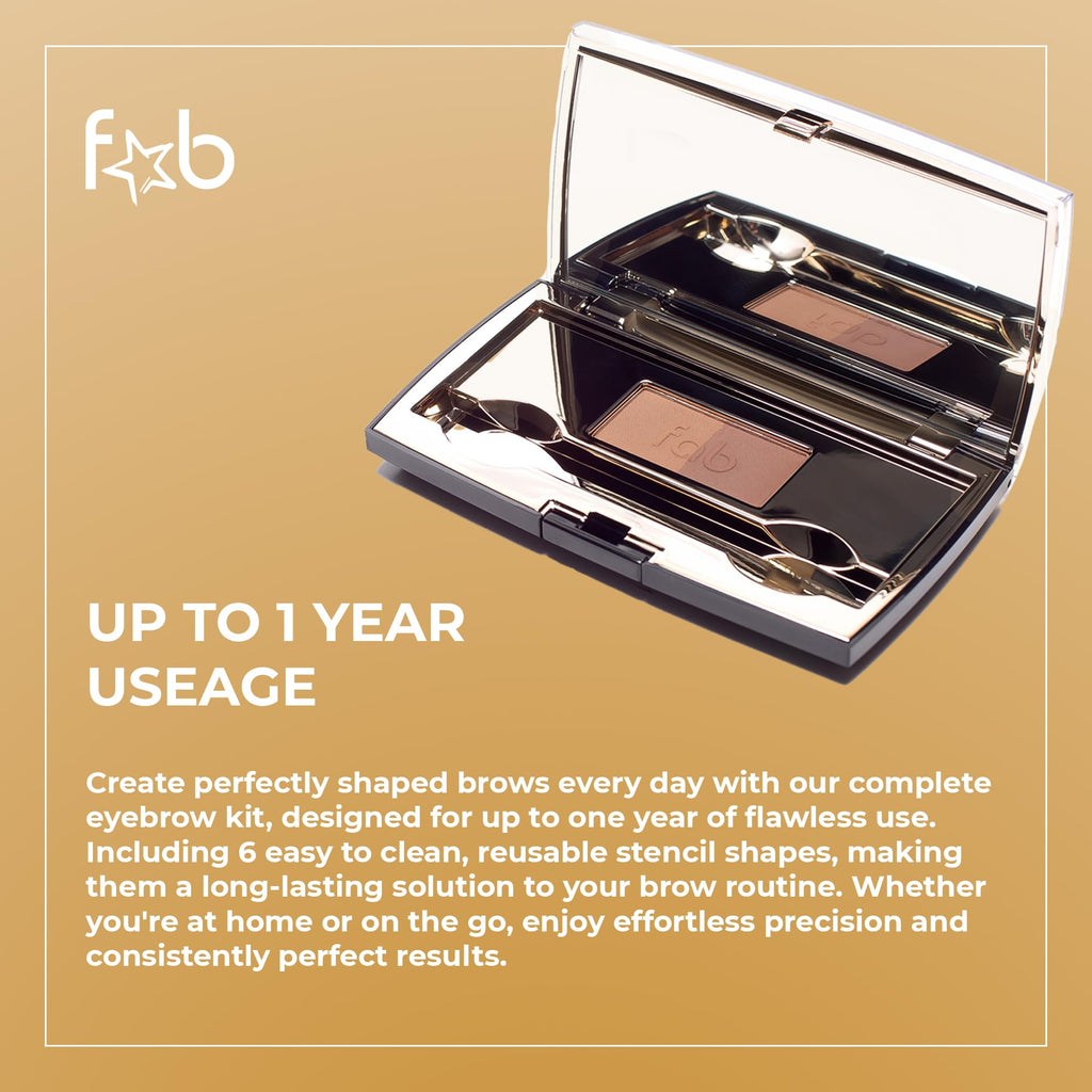 Fab Brows Duo Eyebrow Kit, Ultimate Brow Stencil Kit with Compact Powder Mirror and Eyebrow Shaper, Waterproof Eyebrow Makeup Kit Contour Palette, Eyebrow Cosmetics, (Slate/Black)
