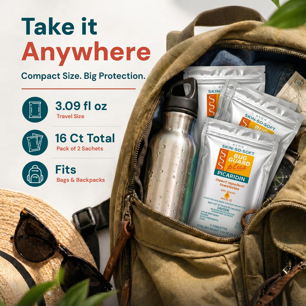 AVON Skin So Soft Bug Guard Plus Picaridin Insect Repellent Towelettes – DEET-Free Mosquito Repellent Wipes with Vitamin E & Aloe, Mosquito & Tick Protection, Individually Wrapped,16 CT EPA ID: 806-30