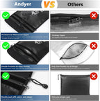 Upgraded Two Pockets Fireproof Document Bag (2000℉), andyer 15”x 11”Waterproof Fireproof Money Bag with Zipper, Waterproof Holder Pouch Fire Safe Envelope for Valuables, Legal Documents (Jet Black)