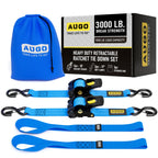 AUGO Retractable Ratchet Straps | 2 Heavy Duty Ratchet Straps Self Retractable Tie Downs with Soft Loops & Storage Bag for Motorcycle, Truck, Trailer, Cargo Van | 3000 Lb Break Strength 2” x 10’
