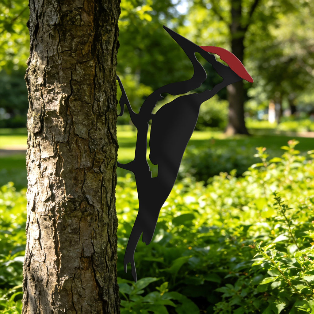 JEWLOVE Woodpecker Metal Yard Decor, Red Head Bird Garden Art
