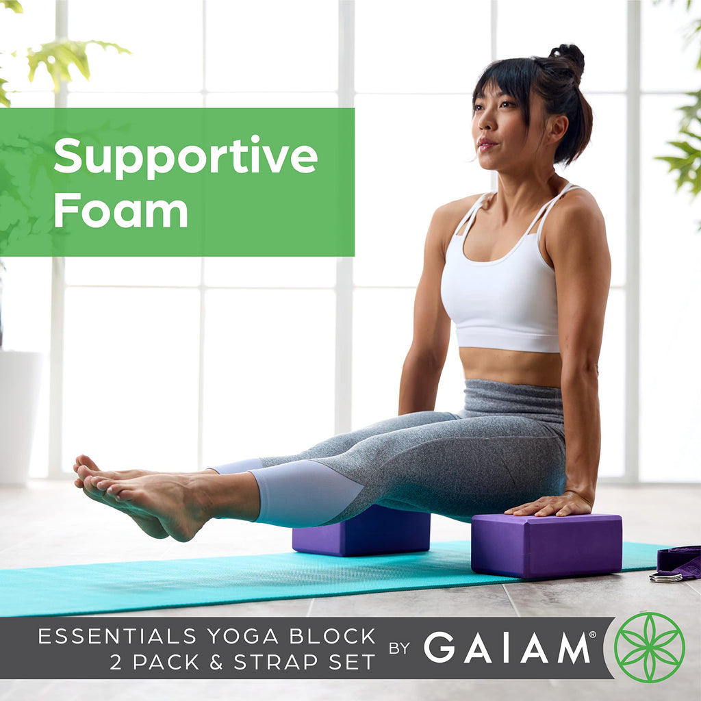 Gaiam Yoga Block & Yoga Strap Combo Set - Yoga Block with Strap, Pilates & Yoga Props to Help Extend & Deepen Stretches, Yoga Kit for Stability, Balance & Optimal Alignment, 2