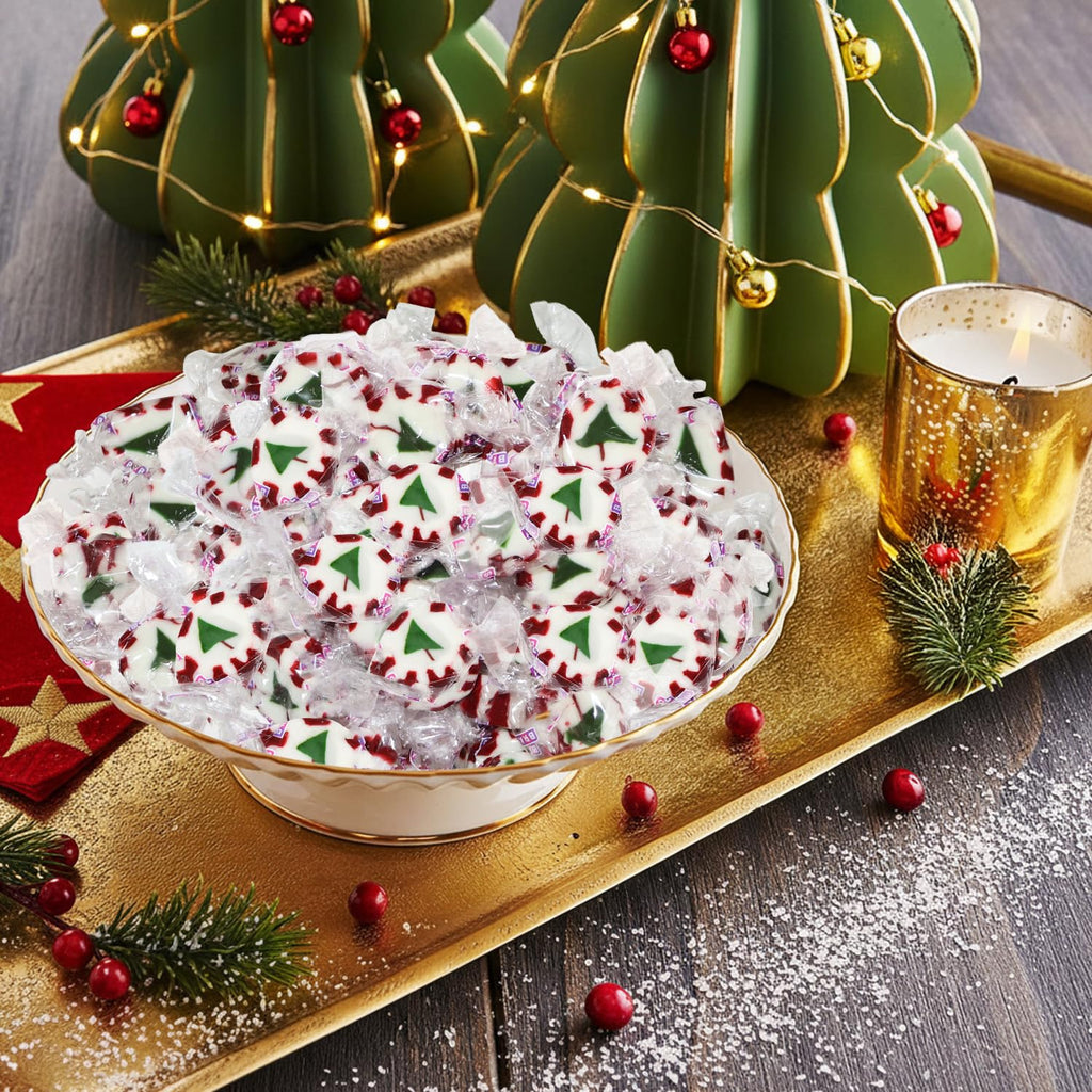 Bulk Christmas Peppermint Nougats 2 lb Pack - Soft Chewy Mint Candy with Green Christmas Tree Center - Individually Wrapped Holiday Candies for Candy Bowls, Parties & Gifts (Approx 110 Pieces)