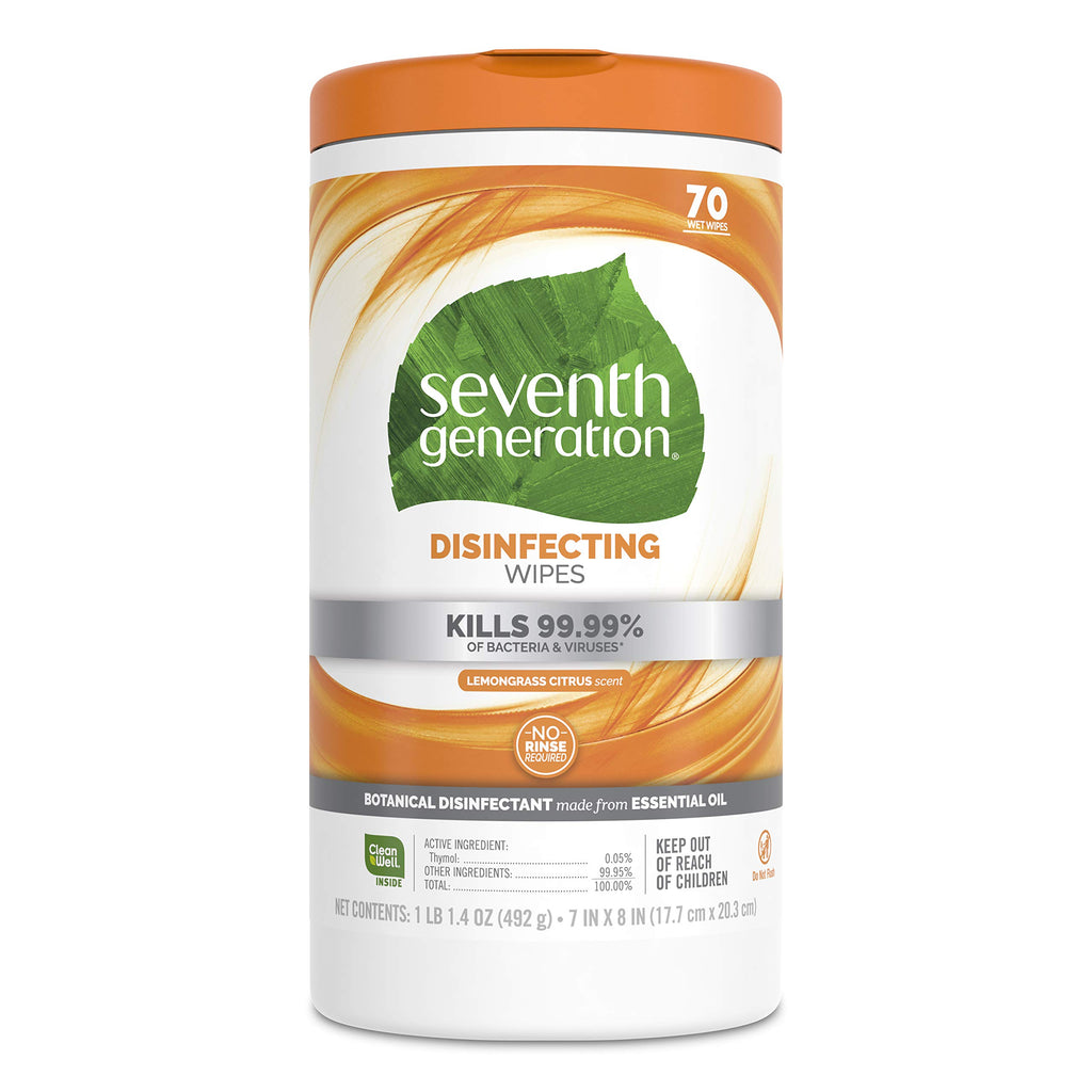 Seventh Generation Disinfecting Multi Surface Wipes, Botanical Disinfectant, 70 Count, Pack of 6