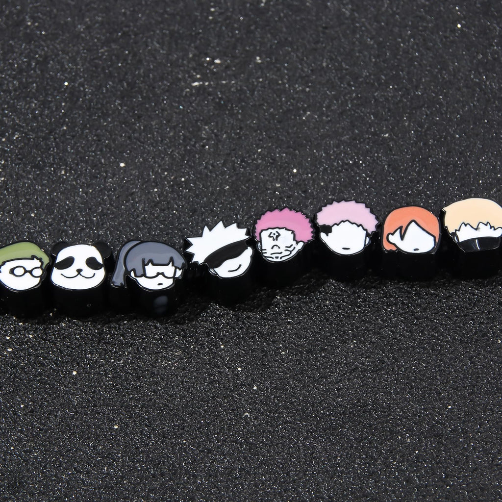 SONGCHANGJEWELRY DIY JJK Charm Bracelet Gifts – 9 Mini Anime Faces in Chibi Style – Gojo, Yuji, Sukuna, Panda & More – Removable Alloy Chain for Fans and Collectors