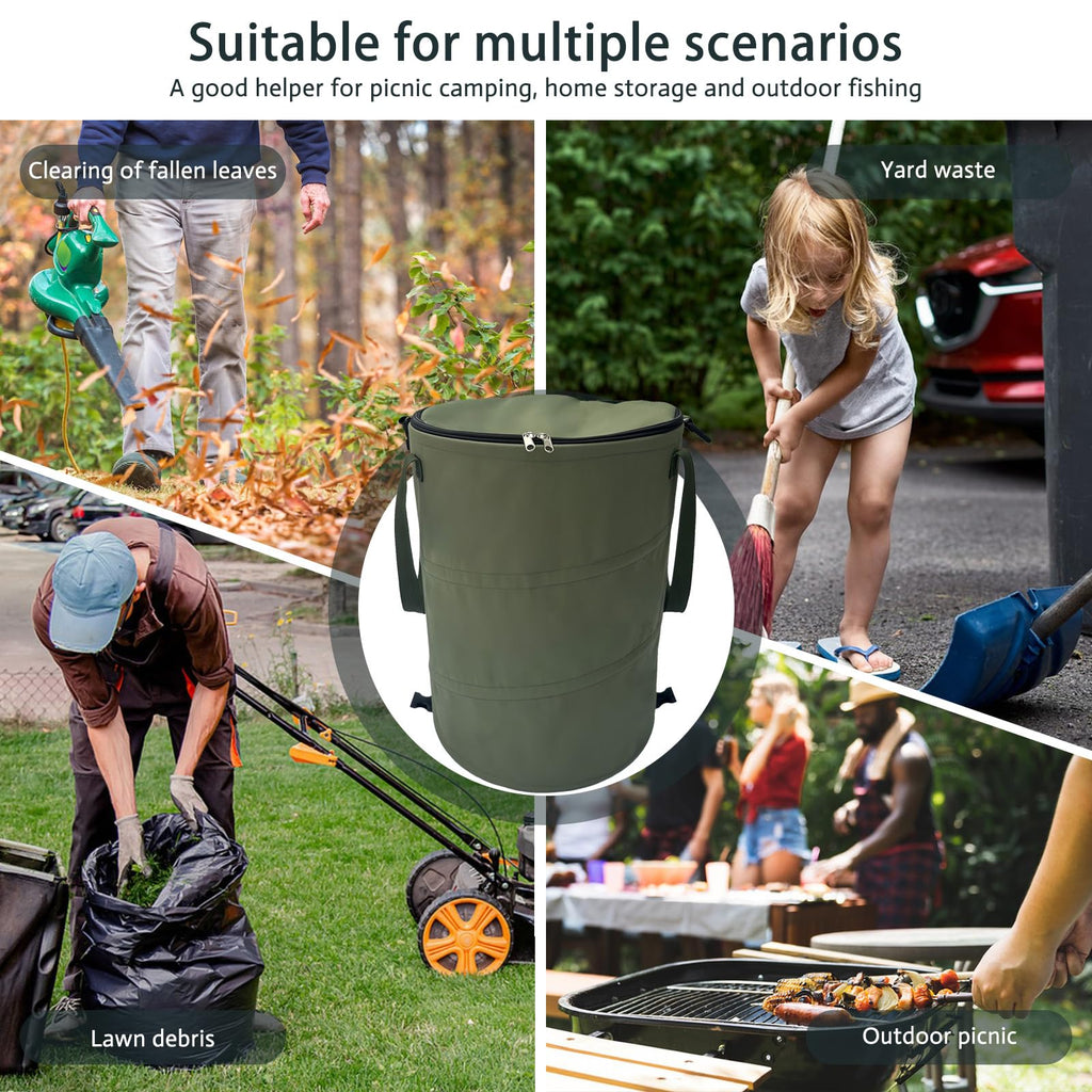 QJXX Pop up Camping Trash can with lid, 24 Gallon Collapsible Garden can