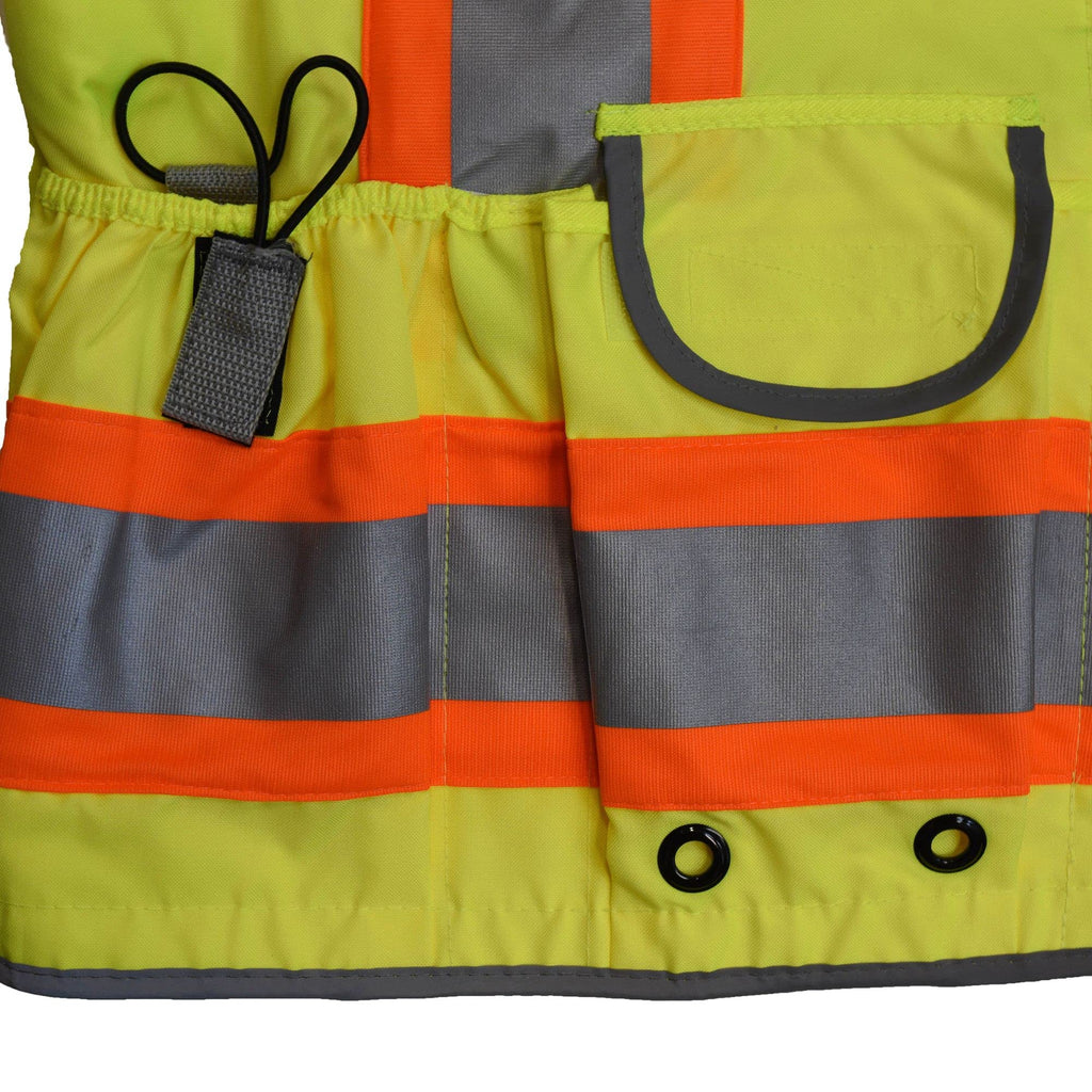 Radians SV55 Class 2 Heavy Woven Two Tone Engineer Vest With Padded Neck To Support Extra Weight In Cargo Pockets, Green, Medium