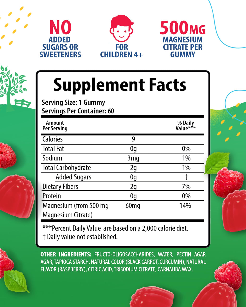 Sugar-Free Magnesium Gummies for Kids & Teens - 500mg Calm Magnesium Citrate Gummies - Kids Magnesium Gummy - Chewable Magnesium Gummy Supplement for Sleep, Mood & Muscle Support - 2Pack