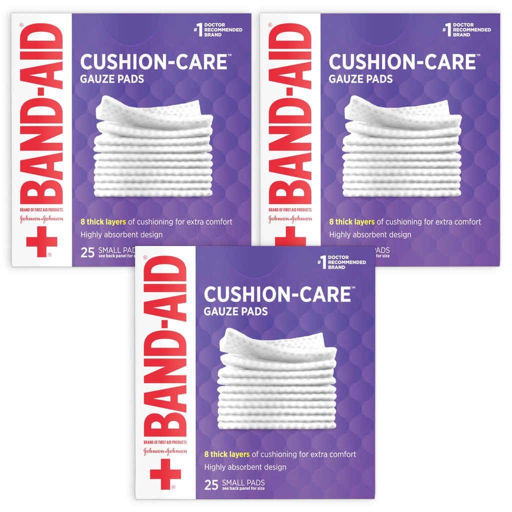Band-Aid Brand Absorbent Cushion Care Sterile Square Gauze Pads for First Aid Protection of Minor Cut, Scrapes & Burns, Non-Adhesive, Wound Care Dressing Pads, Small, 2 in x 2 in, 3 Pack
