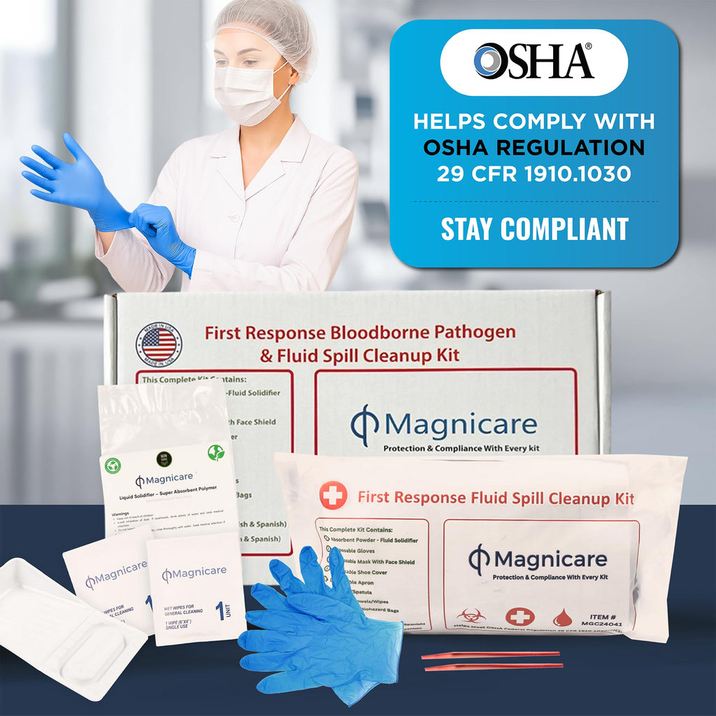 Magnicare First Response Spill Kit - Be OSHA Compliant | Bloodborne Pathogen & Vomit Cleanup Kit: Comprehensive Spill Response for Bodily Fluids, Ideal for Schools, Restaurants, clinics (10pack)