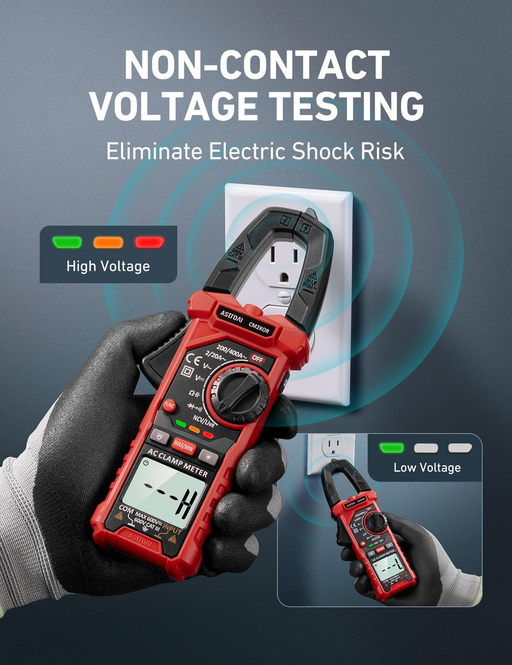 AstroAI Electrical Test Kit ETK3, 2000 Counts Digital Clamp Meter & Non-Contact Voltage Tester Pen & GFCI Outlet Tester, for Home & Professional Use