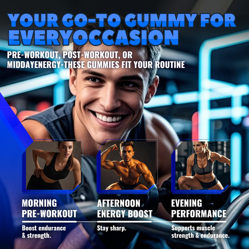 GlucoBio Creatine Monohydrate Gummies (5g) – Pre-Workout Energy & Muscle Growth Support for Men & Women | Blueberry Electrolyte Gummies (135 Count)
