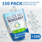 Silica Gel Packets 5 Gram 150 Pack, Color-Indicating Rechargeable Desiccant Packs Moisture Absorber for Food Storage, Electronics, Camera Lens, Toolboxes, 3D Printer Filament & Safes