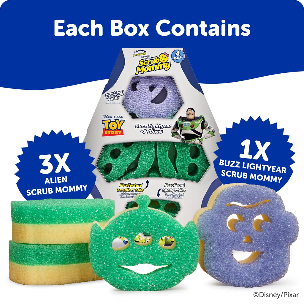 Scrub Daddy Scrub Mommy Toy Story Rocket Ship FlexTexture + ResoFoam Cleaning Sponges - Non-Scratch Sponges for Everyday Cleaning - Kitchen, Bathroom & Outdoor - Kitchen Sponges for Dishes (4 Count)