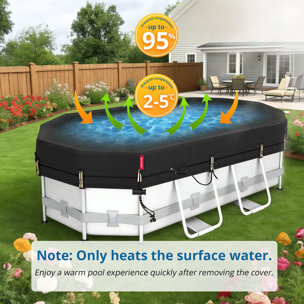 QH.HOME 12X20ft Oval Pool Cover,[Ultimate Windproof & Tear-Resistant Fabric],Snug Fit with Patented Ratchet & Weight Rings,Solar Pool Cover for Above Ground Pools, Blocks Leaves &Waterproof