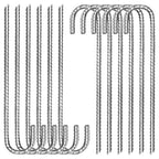 Tingyuan 12 Pack 12 Inch Rebar Stakes Heavy Duty J Hook Ground Anchors, Anti Rust Metal Steel Tent Stakes Garden Fence Stakes, Silver