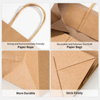 RACETOP Small Brown Kraft Paper Bags 100 Pack 5.8x3.2x8.25 in with Handles