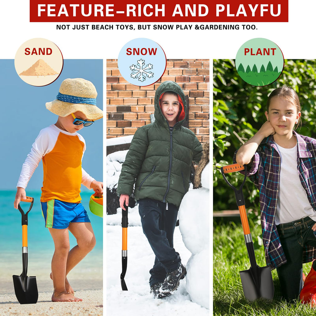 28-Inch Mini Garden Shovel, Kids Small Shovel, Fiberglass Handle with D-Grip & Alloy Steel Head for Car Emergency Kit, Beach, Planting & Light Duty Digging (Orange)