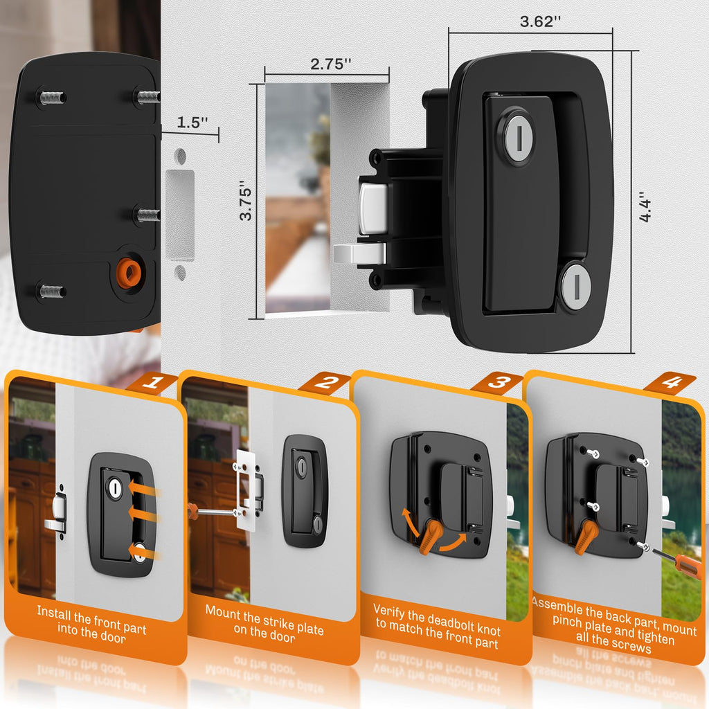 WELLUCK RV Door Lock Replacement with Paddle Deadbolt, 100% Metal Camper Door Latch Handle Lock, RV Entry Door Lock for Camper Horse Travel Trailer Cargo Hauler