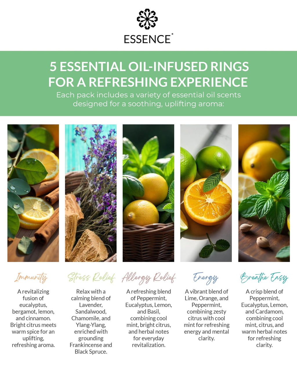 HONÉ Essence Nasal Diffuser Custom Blends Bundle – Essential Oil Silicone Nose Rings for Energy, Immunity, Stress & Allergy Relief – Wearable Aromatherapy for Daily Wellness & Relaxation