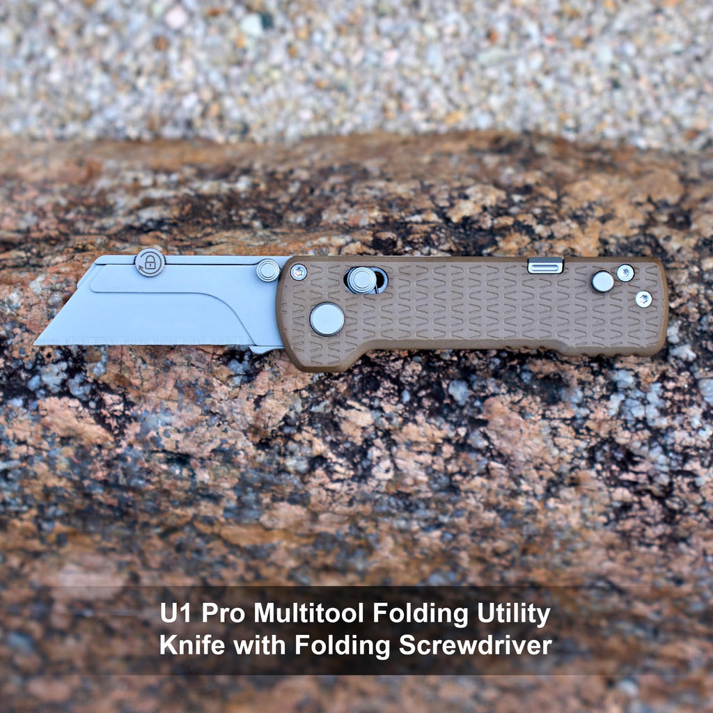 OKNIFE U1 Pro Multitool Folding Utility Knife with Folding Screwdriver, Quick Change Blade, Rail Lock & Pocket Clip for Men Women (PEEK)