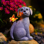 Nacome Dog Outdoor Statues for Garden with Solar Butterfly