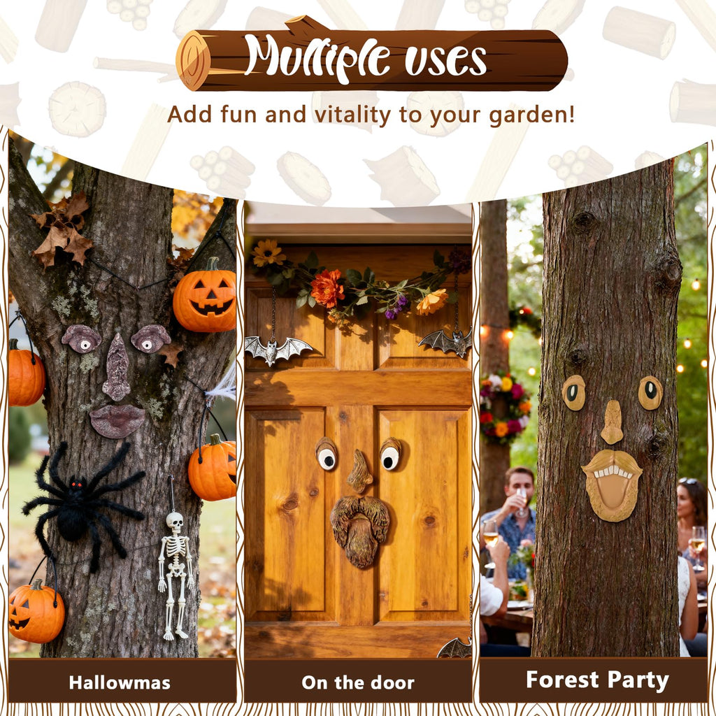 4 Pack Tree Faces Decor Outdoor, Tree Face Outdoor Statues Old Man Trees Hugger Yard Art Garden Decor, Funny Bark Ghost Statues for Halloween Easter Spring Decoration