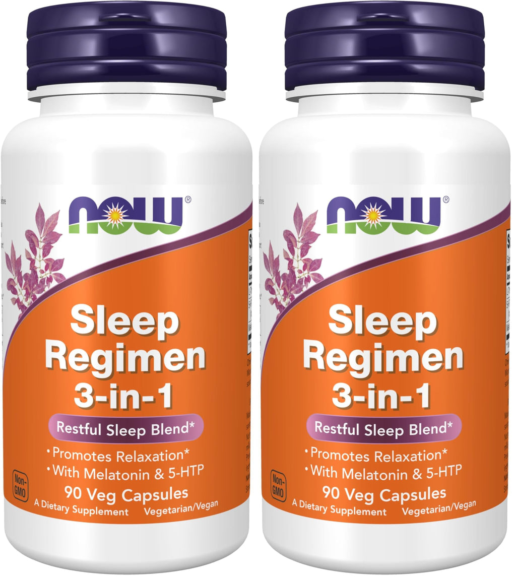 NOW Foods Supplements, Sleep Regimen 3-in-1, with Melatonin, 5-HTP and L-Theanine, Restful Sleep Blend*, 90 Veg Capsules, (Pack of 2)