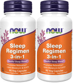 NOW Foods Supplements, Sleep Regimen 3-in-1, with Melatonin, 5-HTP and L-Theanine, Restful Sleep Blend*, 90 Veg Capsules, (Pack of 2)