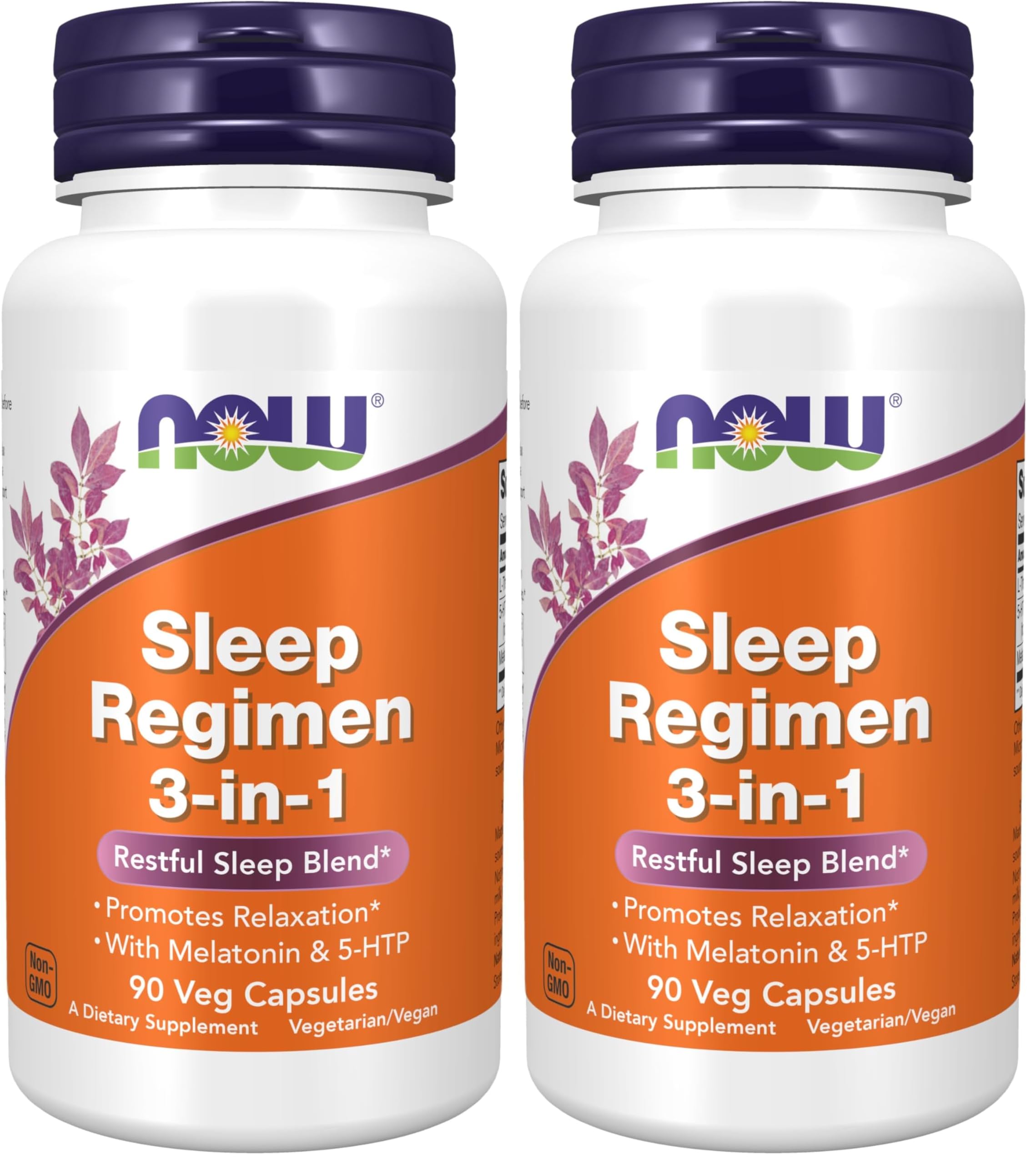 NOW Foods Supplements, Sleep Regimen 3-in-1, with Melatonin, 5-HTP and L-Theanine, Restful Sleep Blend*, 90 Veg Capsules, (Pack of 2)