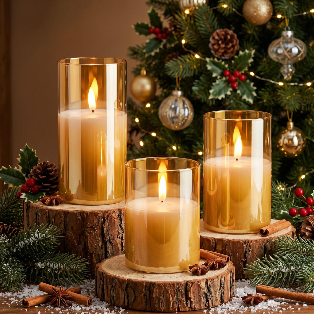 GenSwin Glass Rechargeable Flameless Candles Remote Battery Operated, Gold