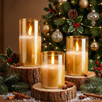 GenSwin Glass Rechargeable Flameless Candles Remote Battery Operated, Gold
