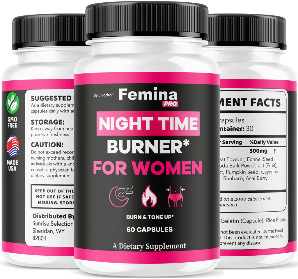 FeminaPro Nighttime Advanced Formula, FeminaPro Nighttime Maximum Strength Health Wellness, FeminaPro Night Time Pills for Women Support Supplement Premium Daily Formula, 60 Capsules for 1 Month