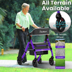 BlessReach Heavy-Duty Aluminum Rolling Walker - Foldable Rollator Walkers with Seat for Seniors, 450 lb Capacity, 8'' Wheels, 18" Big Seat, 6-Position Adjustable Height(Purple)